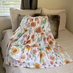 🌸🌸Ellie Tahari white combo floral boho cottage Tiered Maxi cotton Skirt large